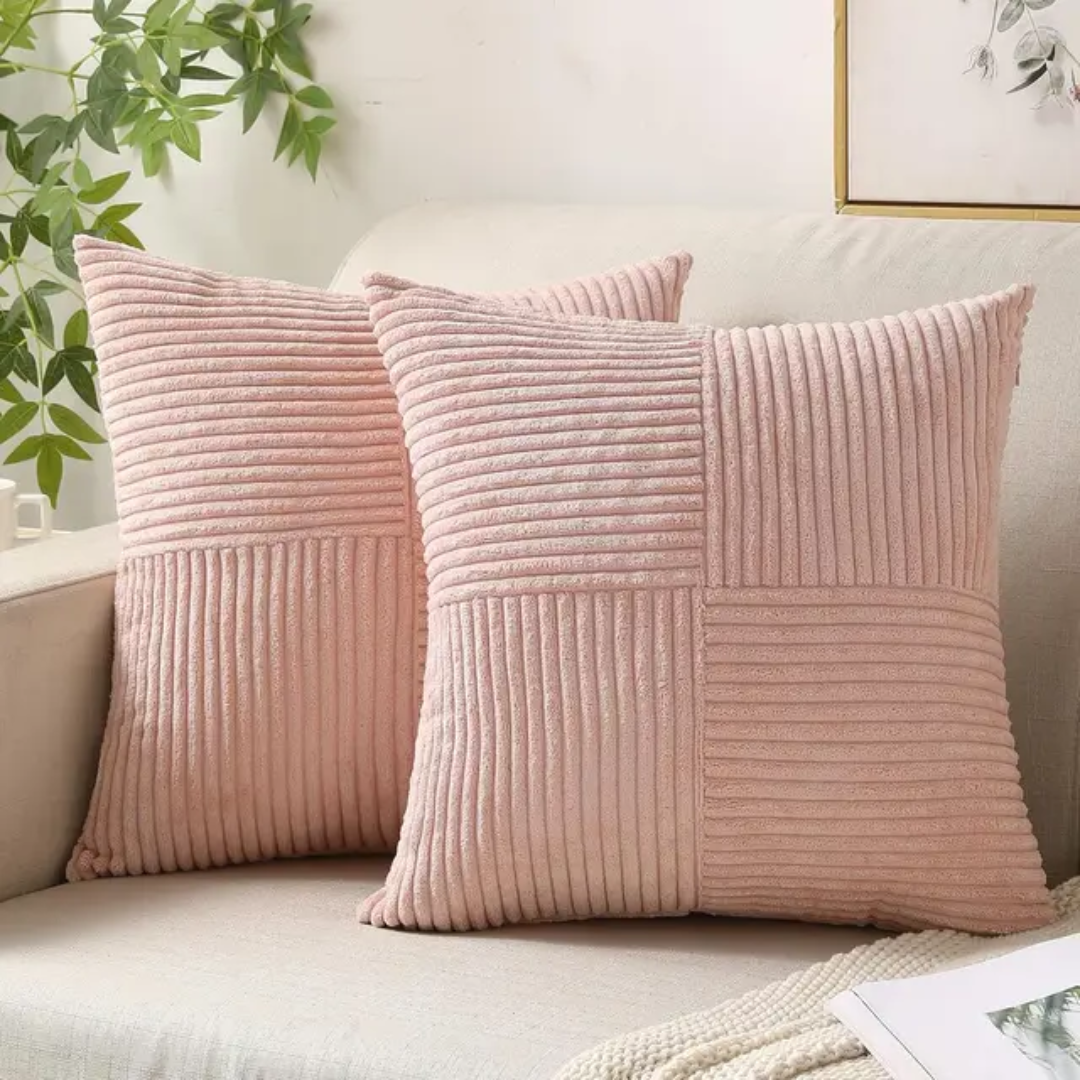 Cozy Crest Striped Corduroy Cushion Covers - Ribbed Throw Pillow Covers for Sofa & Bed, 9 Colors, Autumn Home Decor