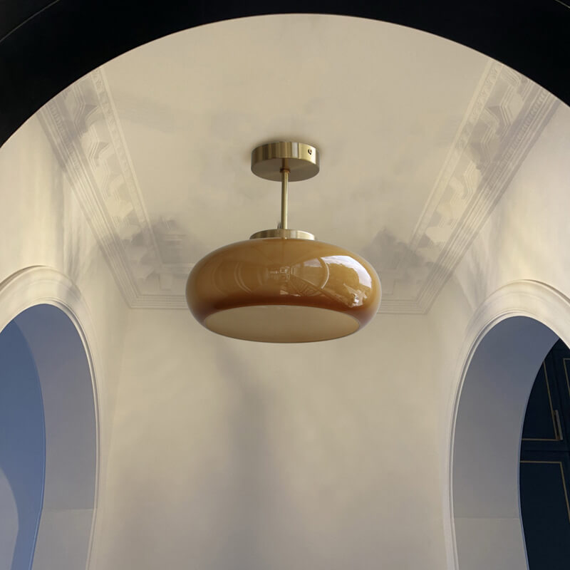 Vintage Brass & Amber Glass Ceiling Light