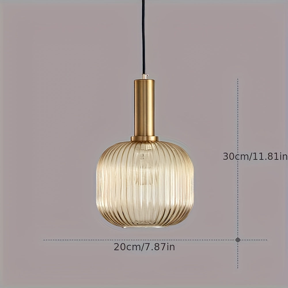 Ribbed Glass Brass Pendant
