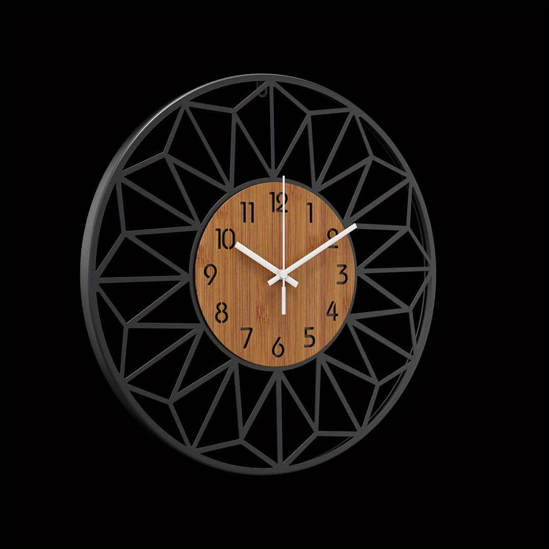 Metal Wall Clock with Wood Grain Center