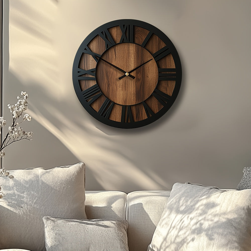 Vintage Roman Numeral Wooden Wall Clock
