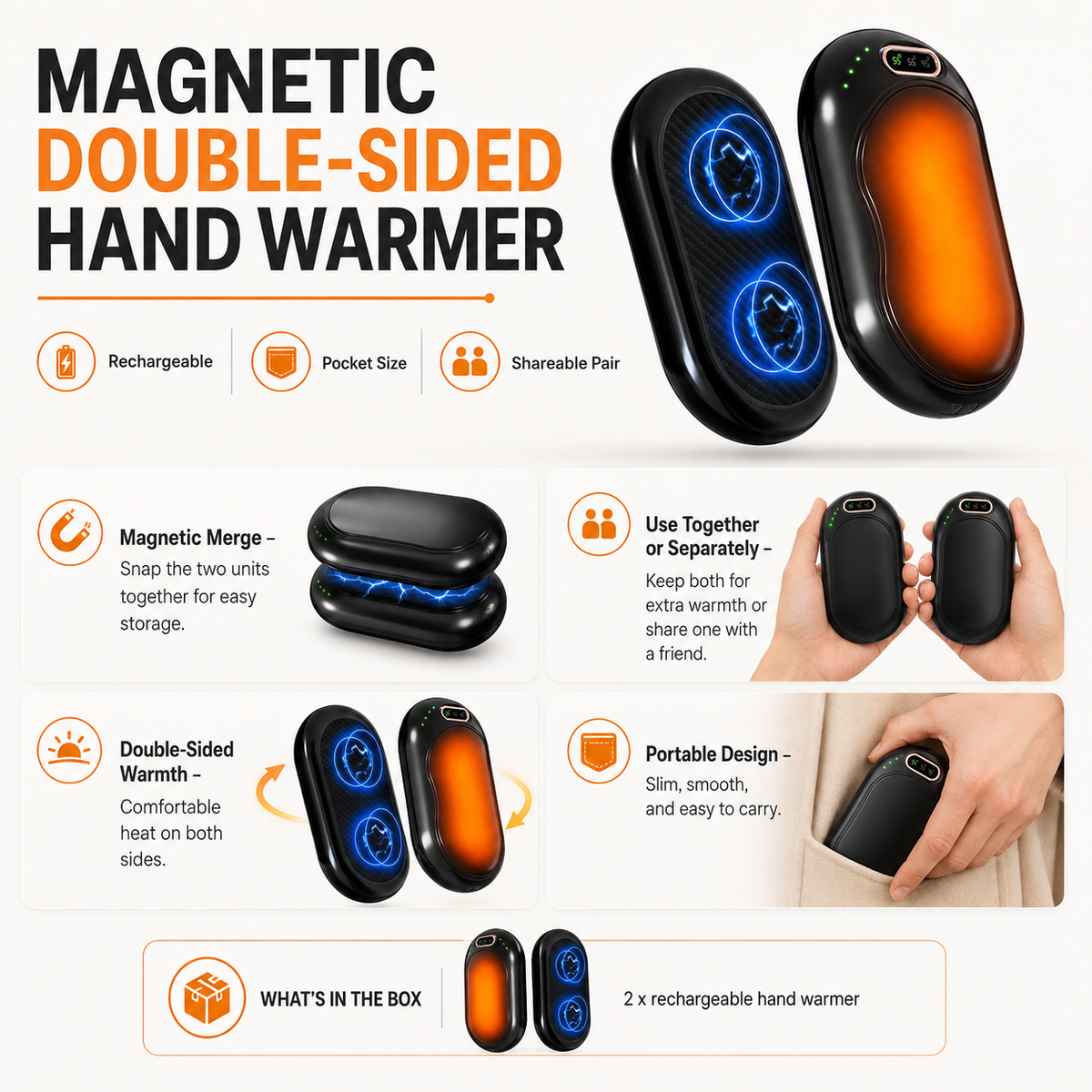 Cozy Crest Rechargeable Electric Hand Warmer - Pocket-Size USB Hand Heater for Winter Walks, Commuting & Outdoor Sports