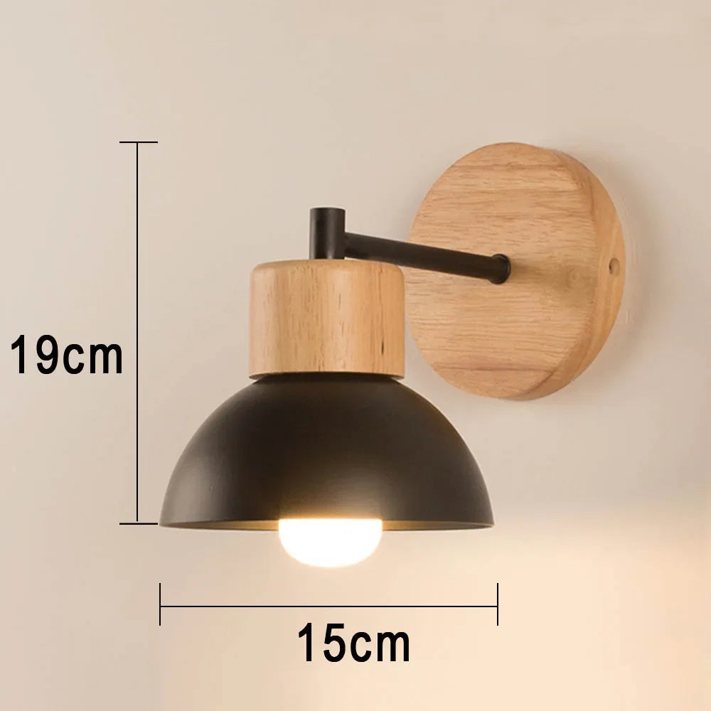 Wood and Metal Bedside Wall Lamp