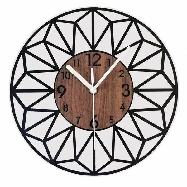 Geometric Wall Clock with Wood Grain Center