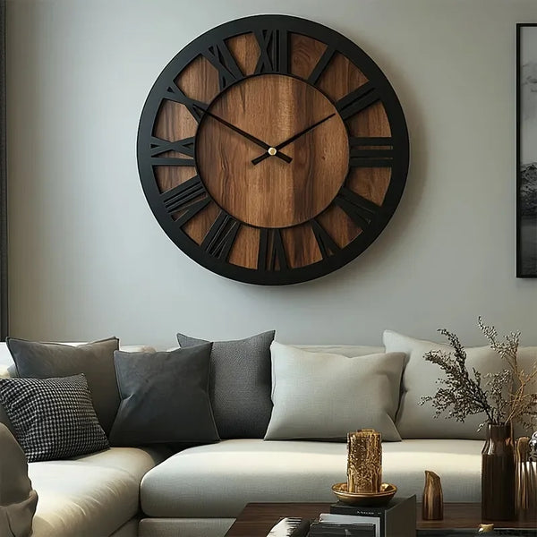 Vintage Roman Numeral Wooden Wall Clock
