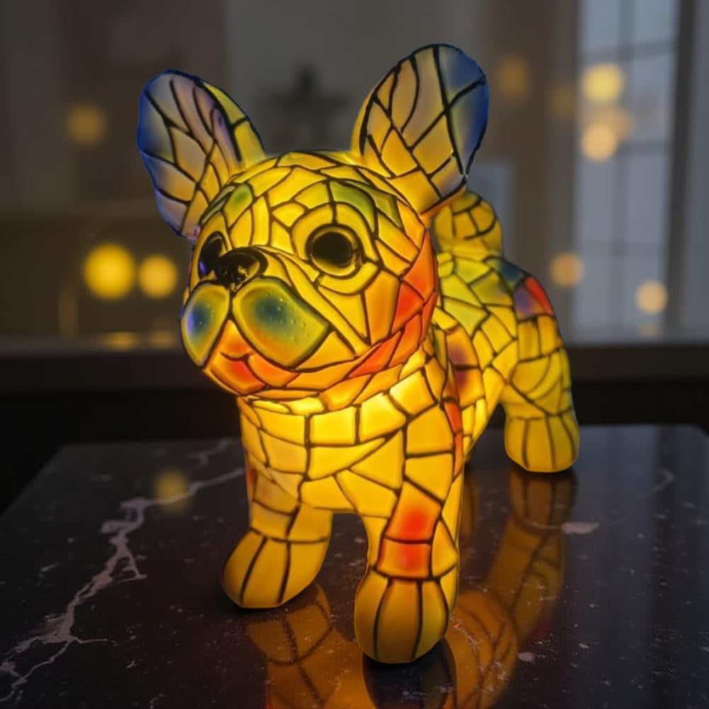 Stained Glass Dog Figurine Accent Lamp