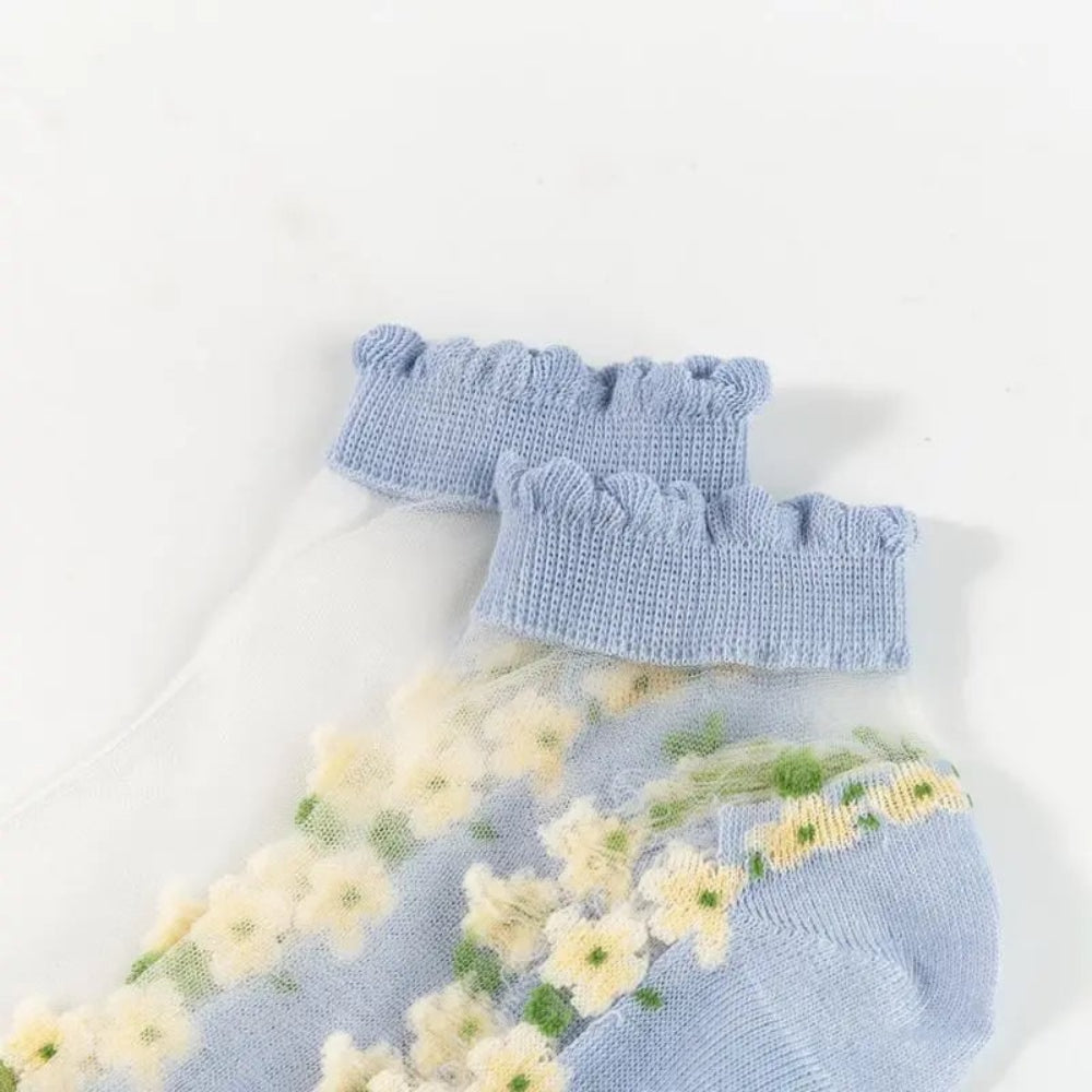 Floral Lace Trim Ankle Socks