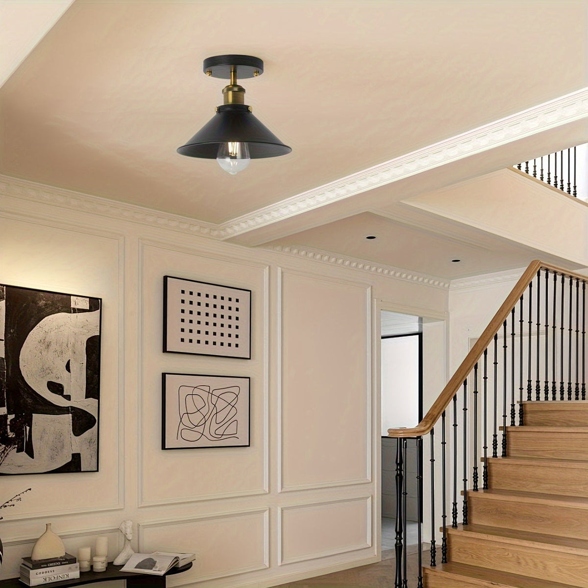Industrial Black Semi-Flush Ceiling Light