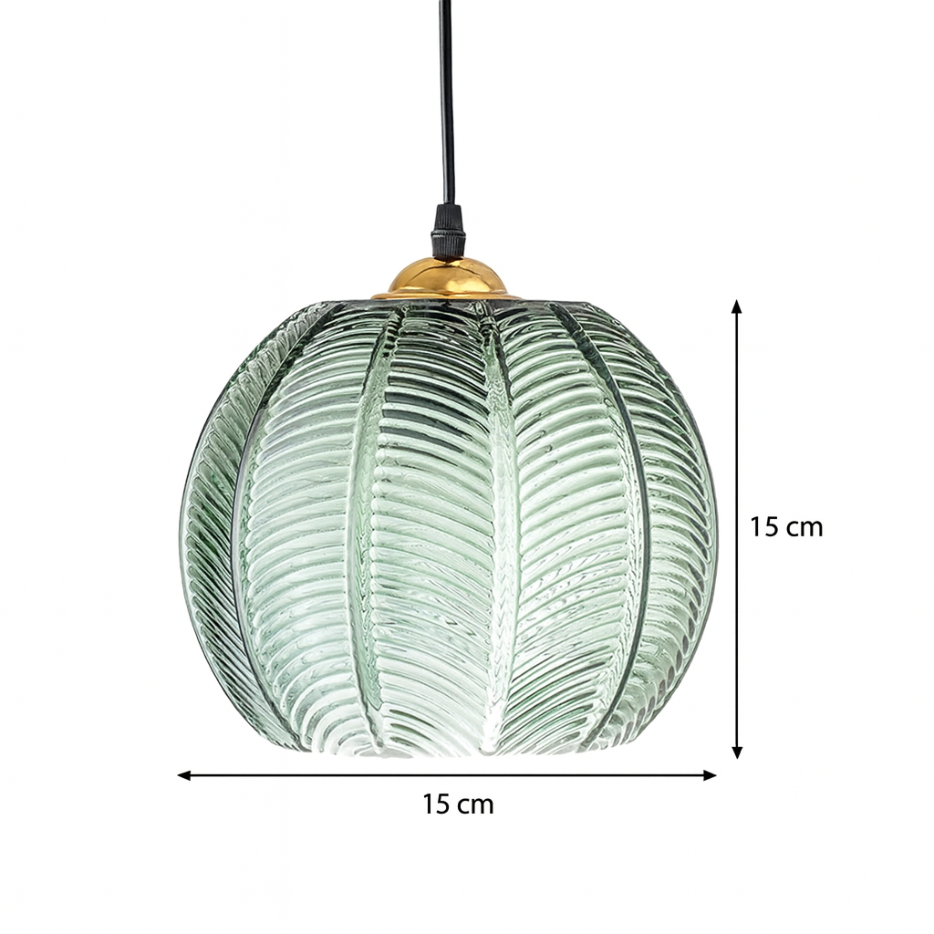 Retro Green Ribbed Glass Pendant Lamp