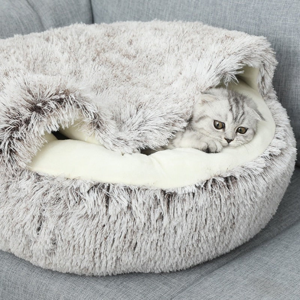 Soft grey cat cave pet bed