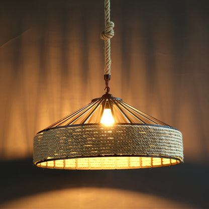 Rustic Hemp Rope Farmhouse Pendant Light