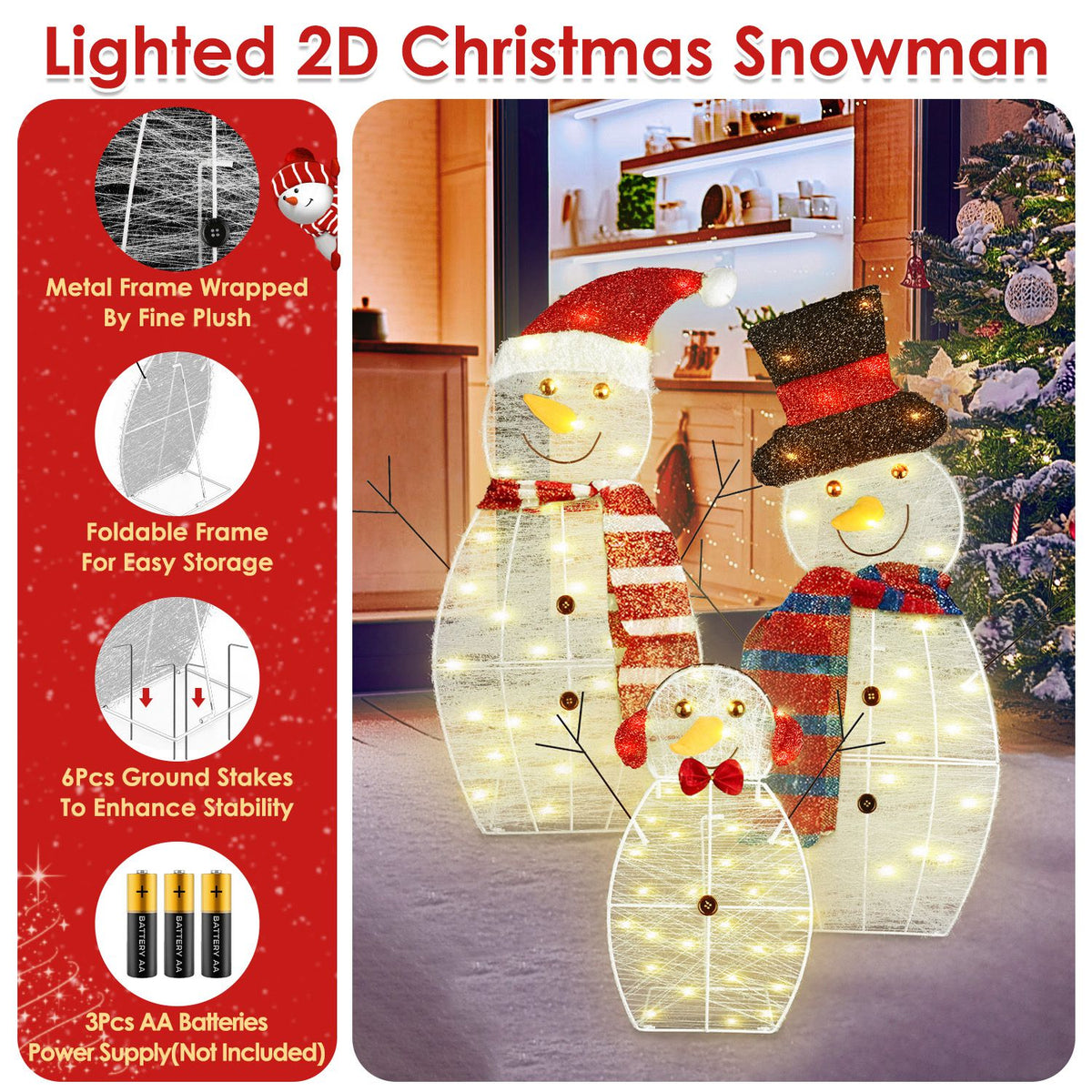 Lighted snowman family Christmas yard decoration, set of three