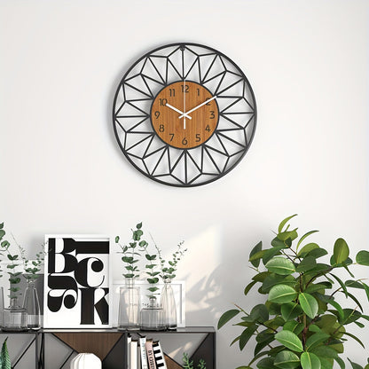 Metal Wall Clock with Wood Grain Center