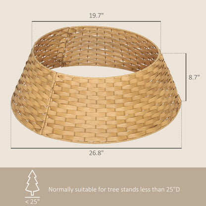 Natural woven Christmas tree collar around the base of a tree