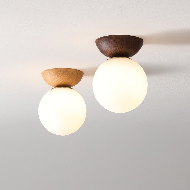Japanese Wood & Glass Ceiling or Pendant Light