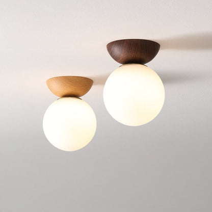 Japanese Wood & Glass Ceiling or Pendant Light