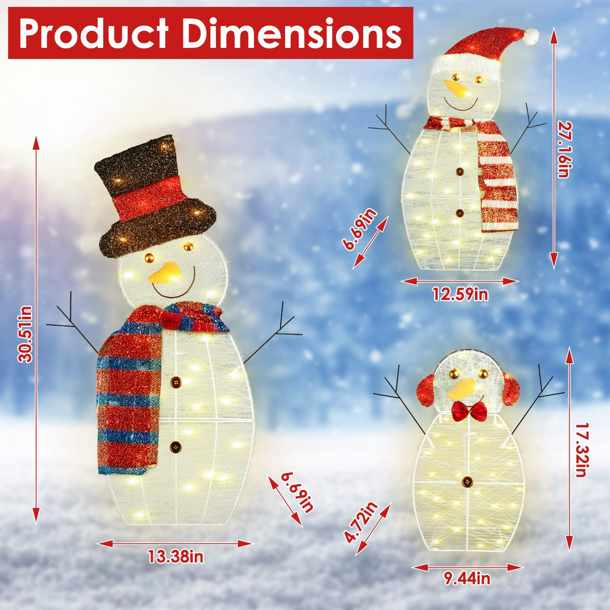 Lighted snowman family Christmas yard decoration, set of three