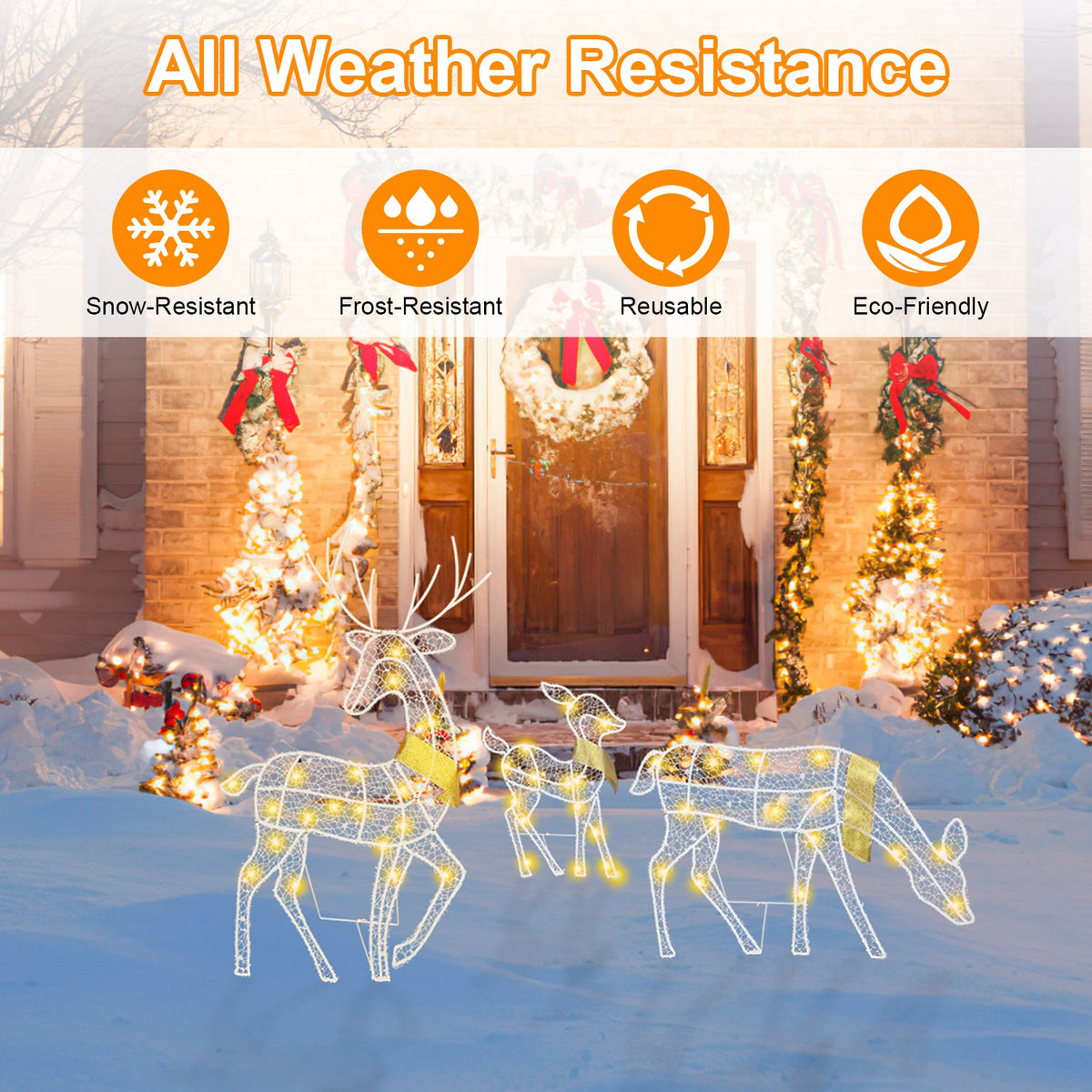 Set of three white lighted reindeer Christmas decorations
