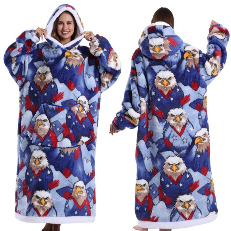 Fleece wearable blanket hoodie, White Silk print