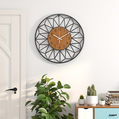 Metal Wall Clock with Wood Grain Center