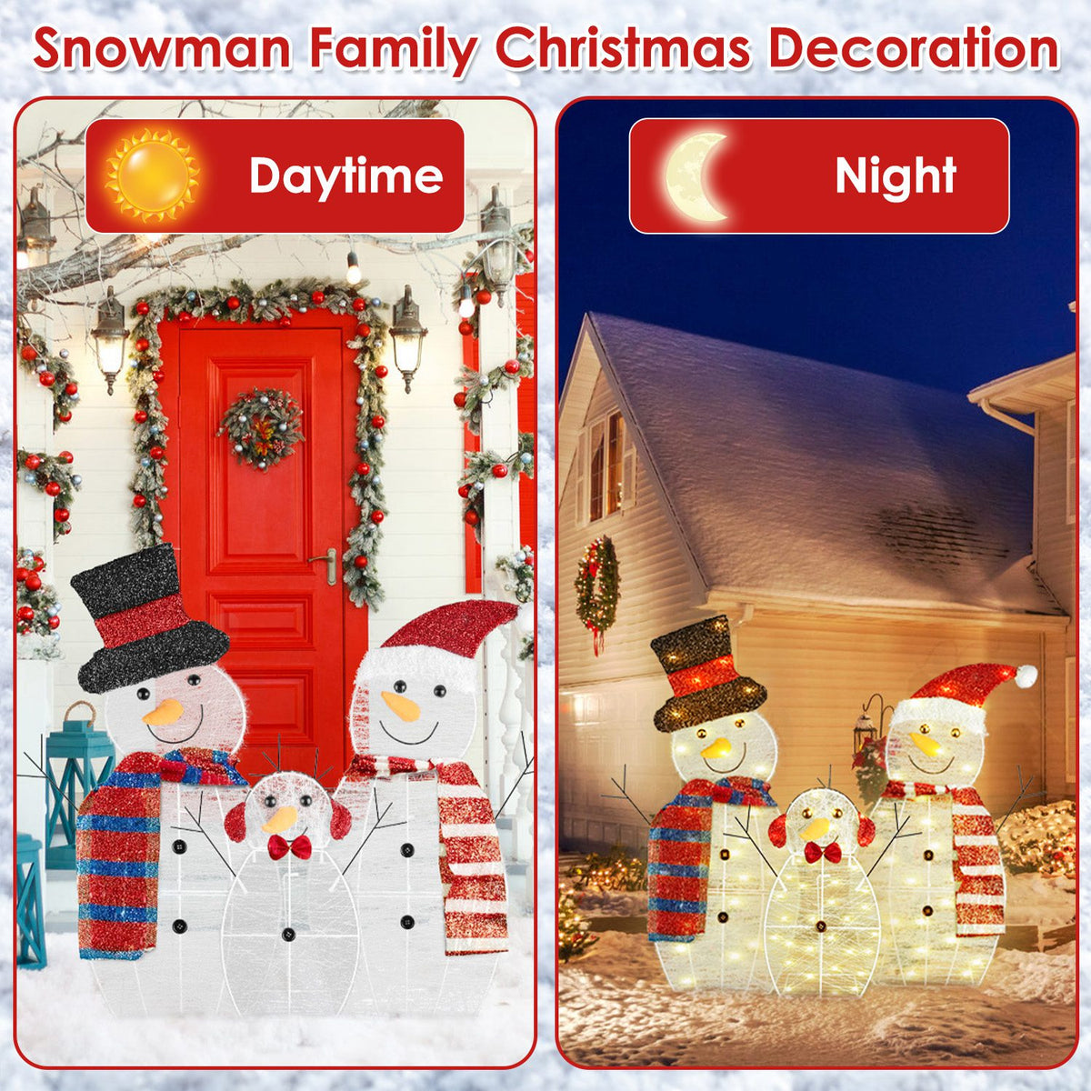 Lighted snowman family Christmas yard decoration, set of three