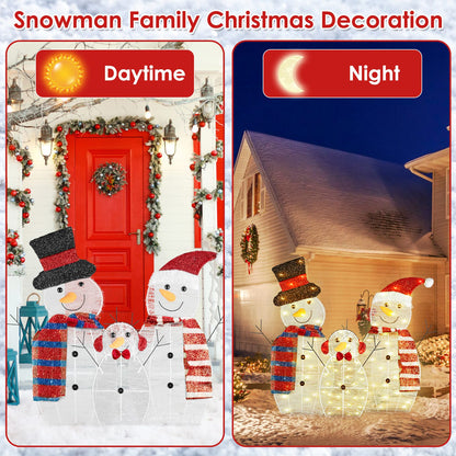Lighted snowman family Christmas yard decoration, set of three