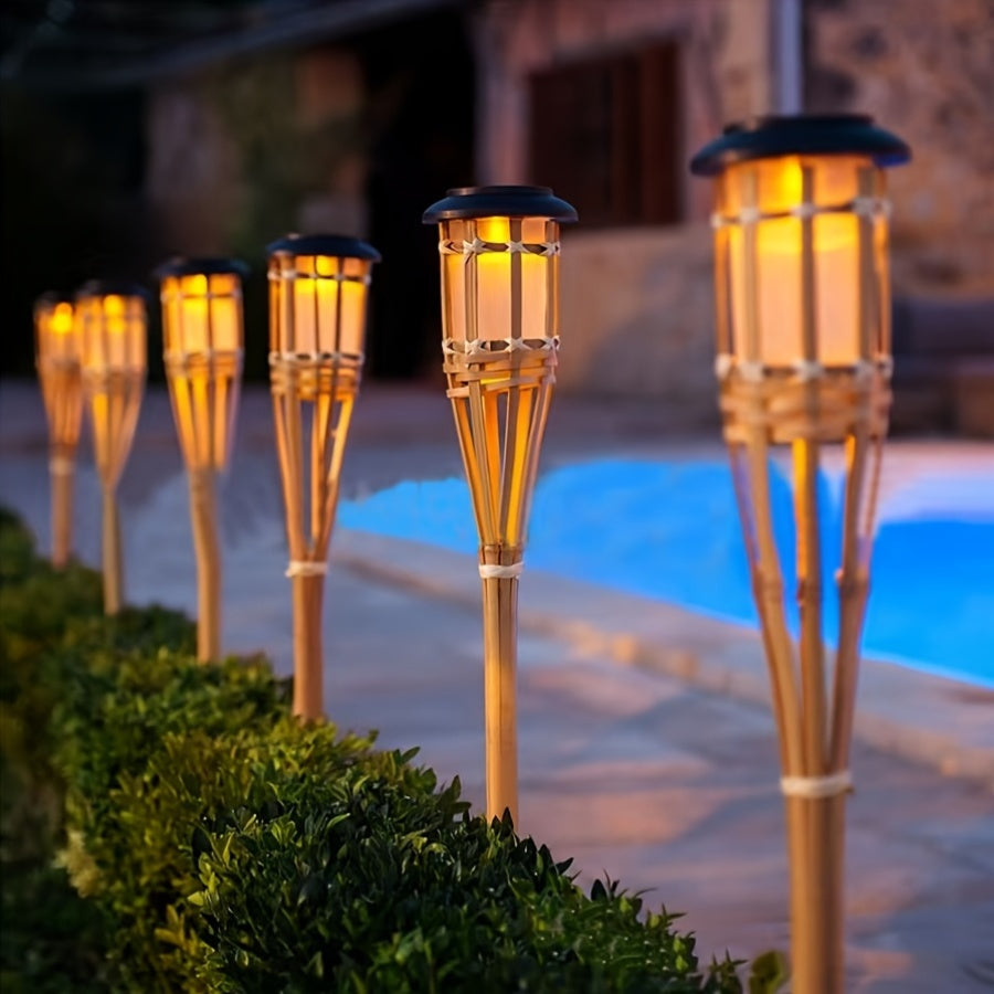 Solar Bamboo Flame Garden Lanterns (2-Pack)