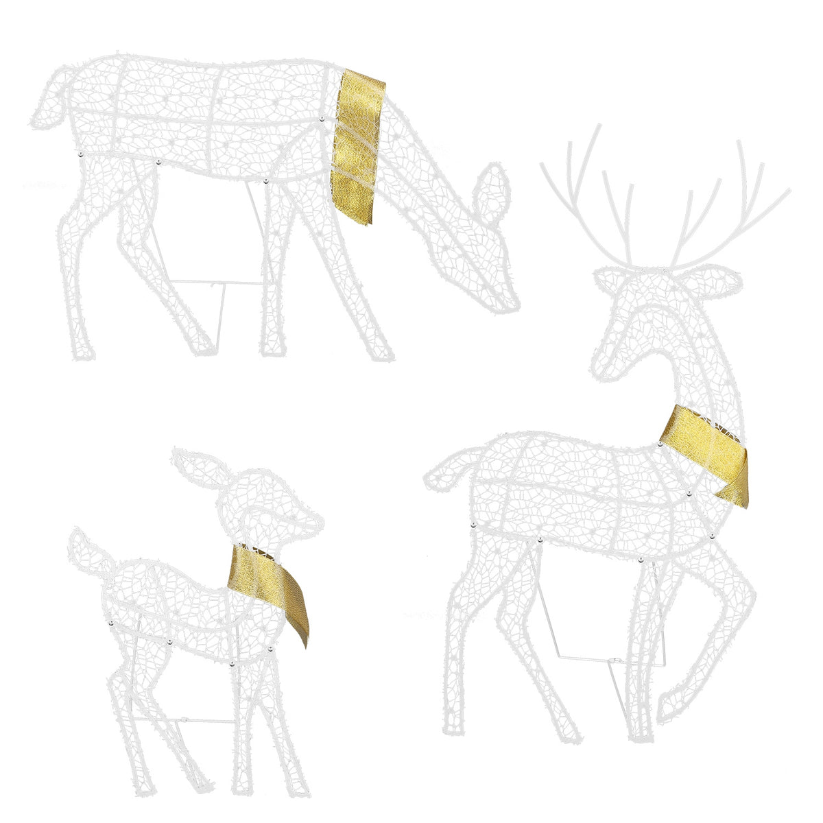 Set of three white lighted reindeer Christmas decorations