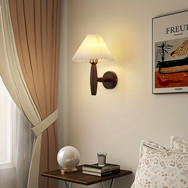 Nordic Wooden Pleated Shade Wall Sconce
