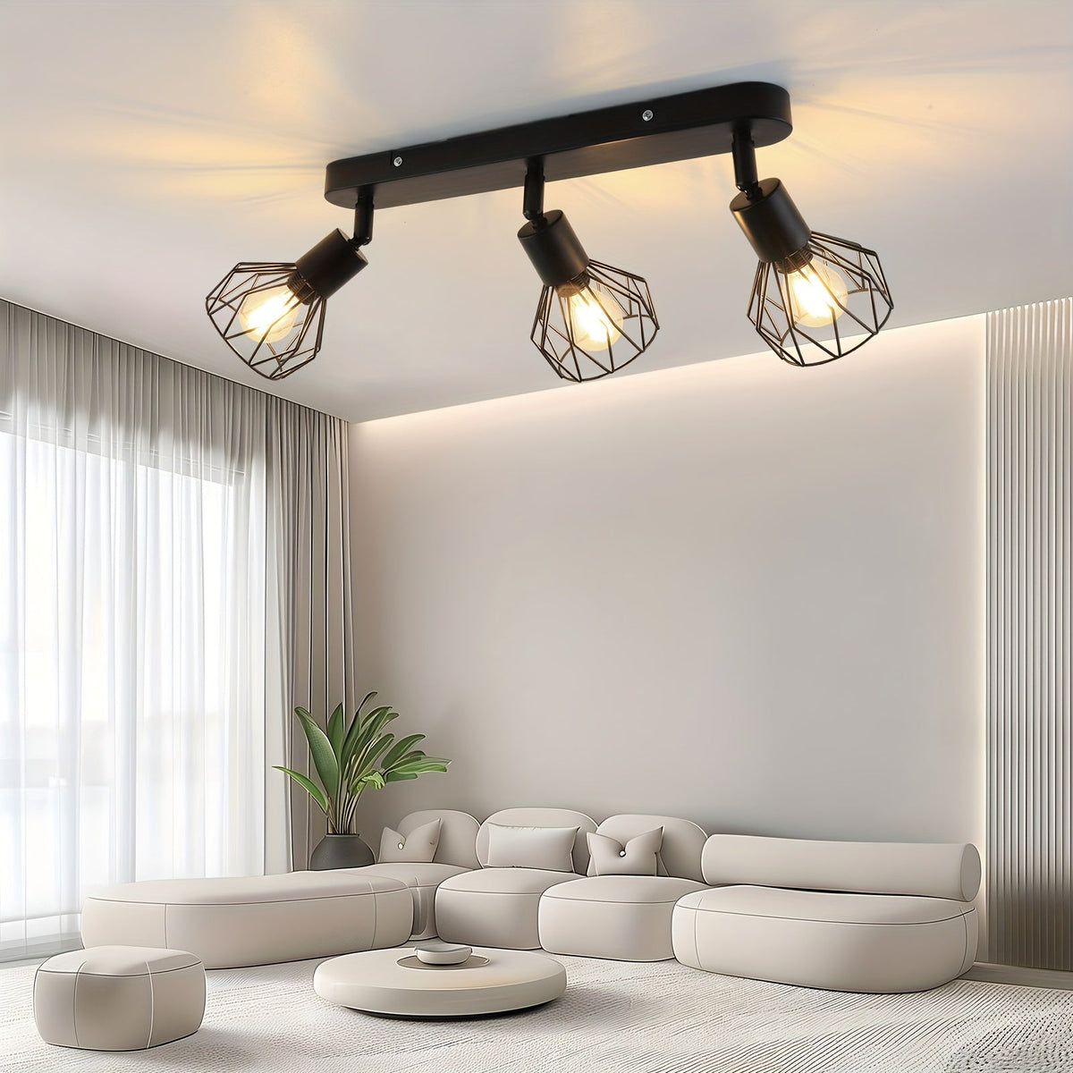 Vintage 3-Light Industrial Ceiling Spotlight