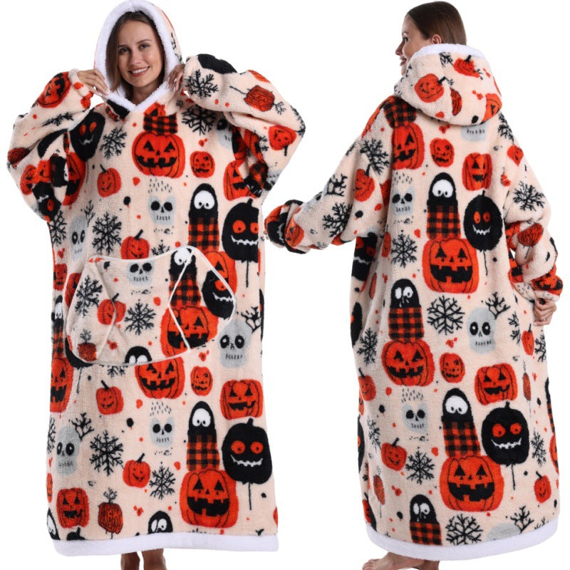 Fleece wearable blanket hoodie, Festival Pumpkin print