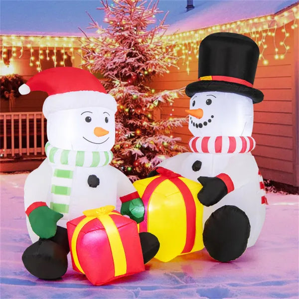 5 foot inflatable snowman pair with gift boxes Christmas decoration