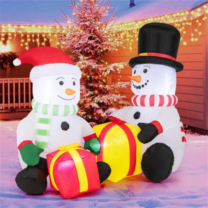 5 foot inflatable snowman pair with gift boxes Christmas decoration