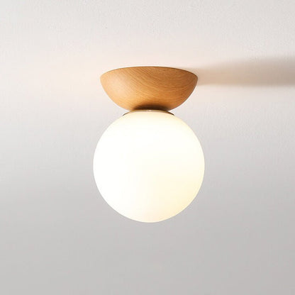 Japanese Wood & Glass Ceiling or Pendant Light