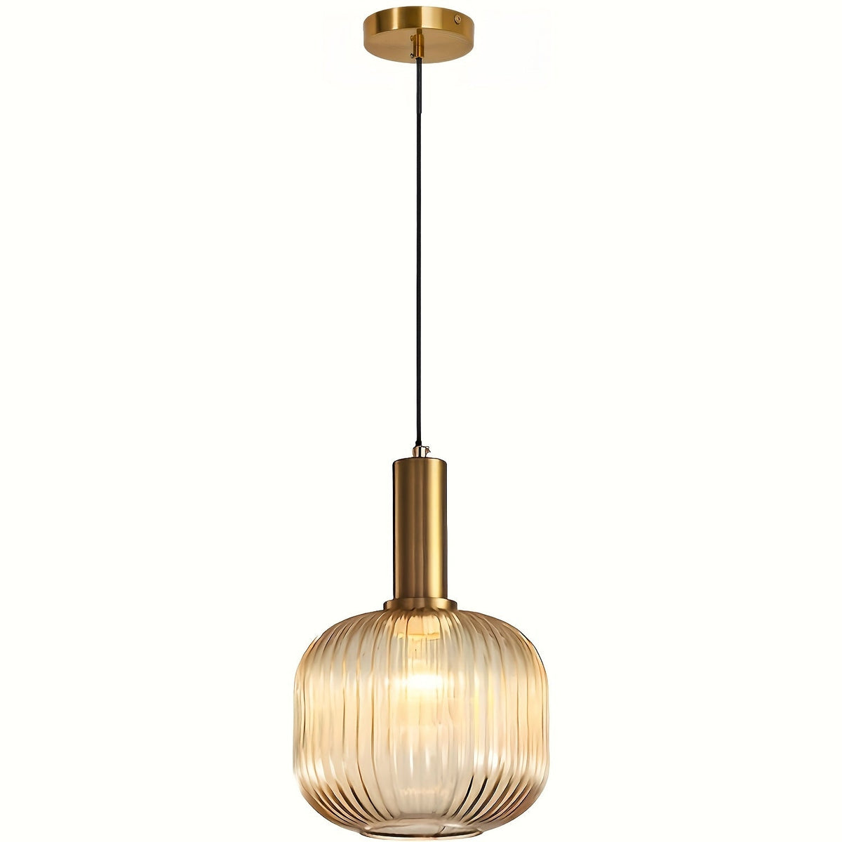 Ribbed Glass Brass Pendant
