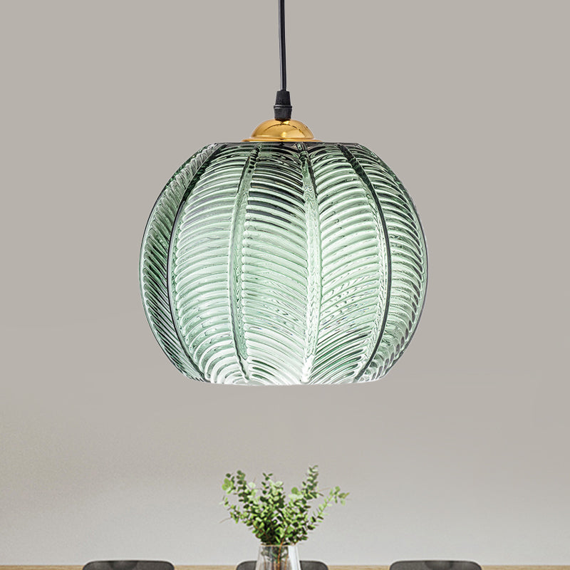 Retro Green Ribbed Glass Pendant Lamp