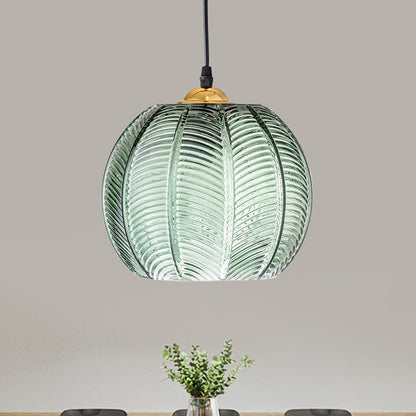 Retro Green Ribbed Glass Pendant Lamp