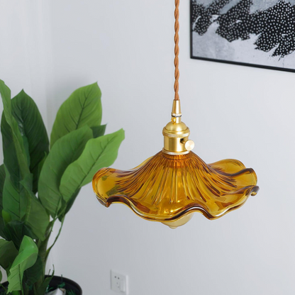 Flower Glass & Brass Mini Pendant Light