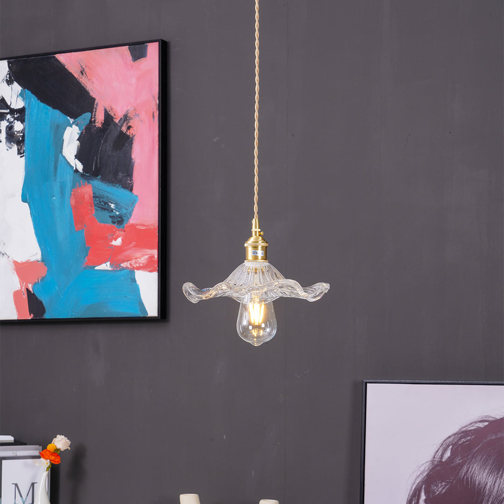 Flower Glass & Brass Mini Pendant Light