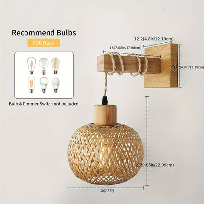 Rustic Rattan & Wood Wall Sconce