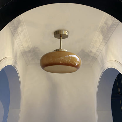 Vintage Brass & Amber Glass Ceiling Light