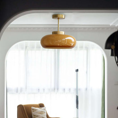 Vintage Brass & Amber Glass Ceiling Light