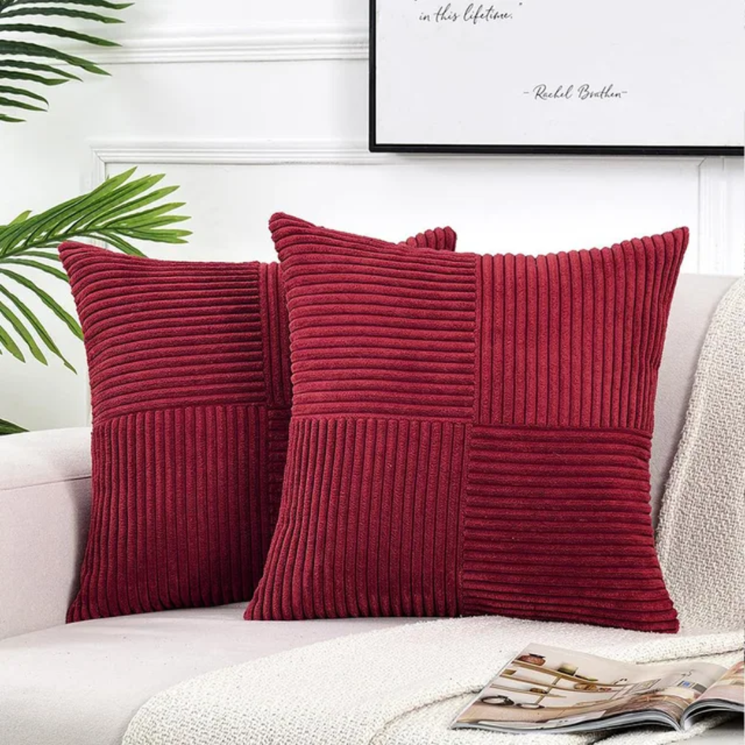 Cozy Crest Striped Corduroy Cushion Covers - Ribbed Throw Pillow Covers for Sofa & Bed, 9 Colors, Autumn Home Decor