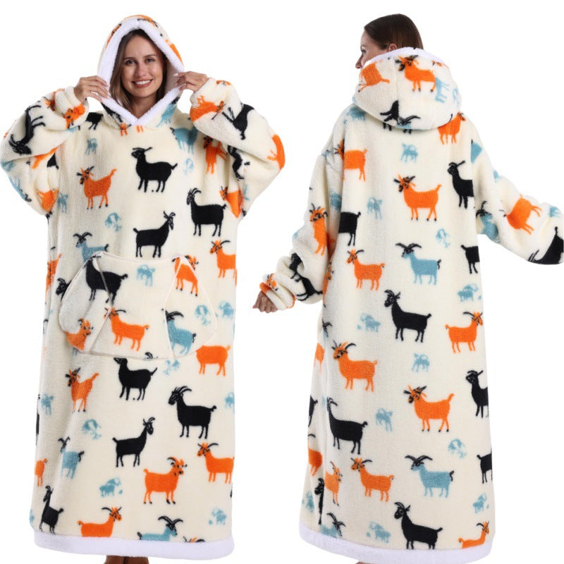 Fleece wearable blanket hoodie, antelope print