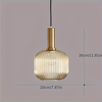 Ribbed Glass Brass Pendant