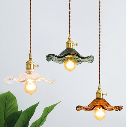 Flower Glass & Brass Mini Pendant Light