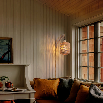 Boho Wood and Rattan Wall Lamp
