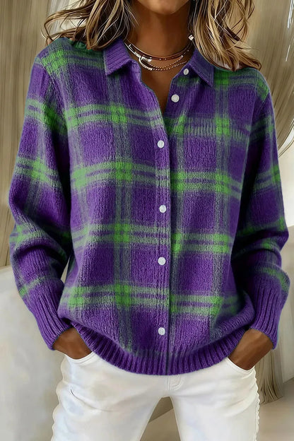 Oversized button-front cardigan in purple