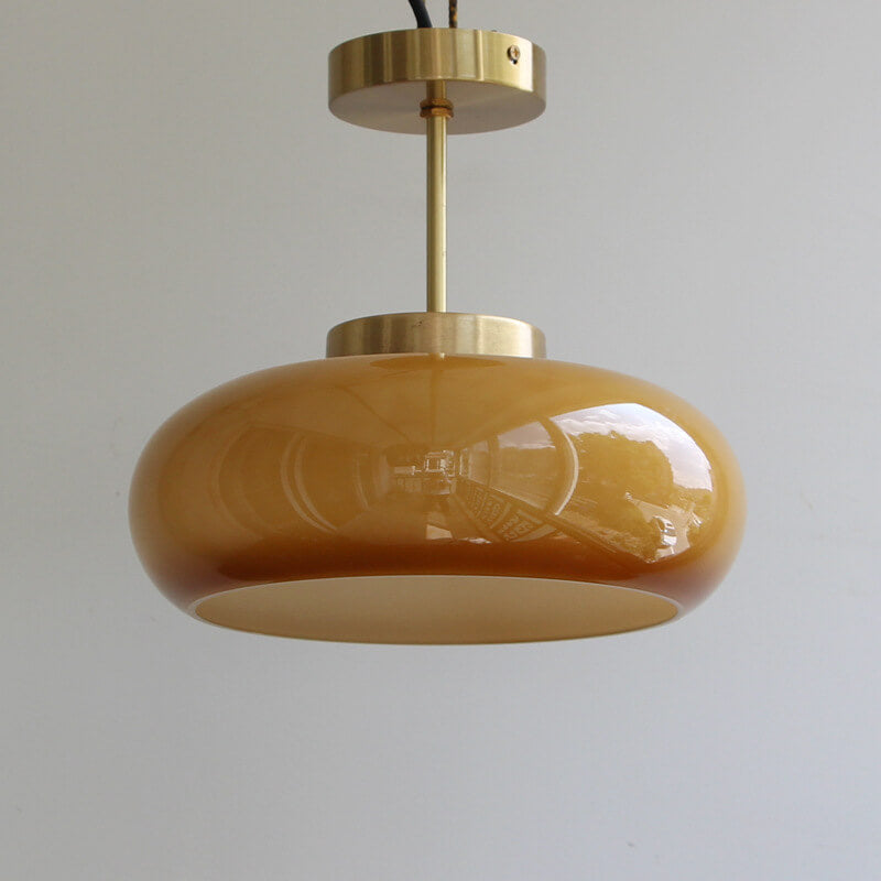 Vintage Brass & Amber Glass Ceiling Light