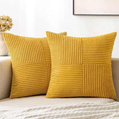 Cozy Crest Striped Corduroy Cushion Covers - Ribbed Throw Pillow Covers for Sofa & Bed, 9 Colors, Autumn Home Decor